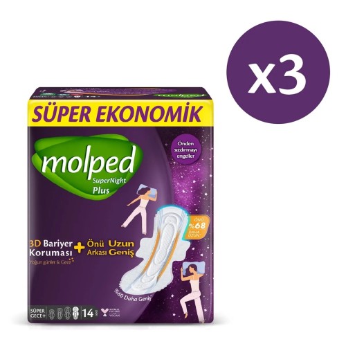 Molped SüperNight 3D Bariyerli Önü Uzun Süper Gece 14 lü x 3 Adet Molped SüperNight 3D Bariyerli Önü Uzun Süper Gece 14 lü x 3 Adet